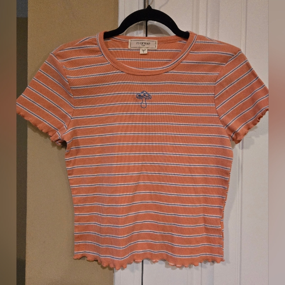 No Comment Striped Mushroom Crop Top Junior's Sz Large